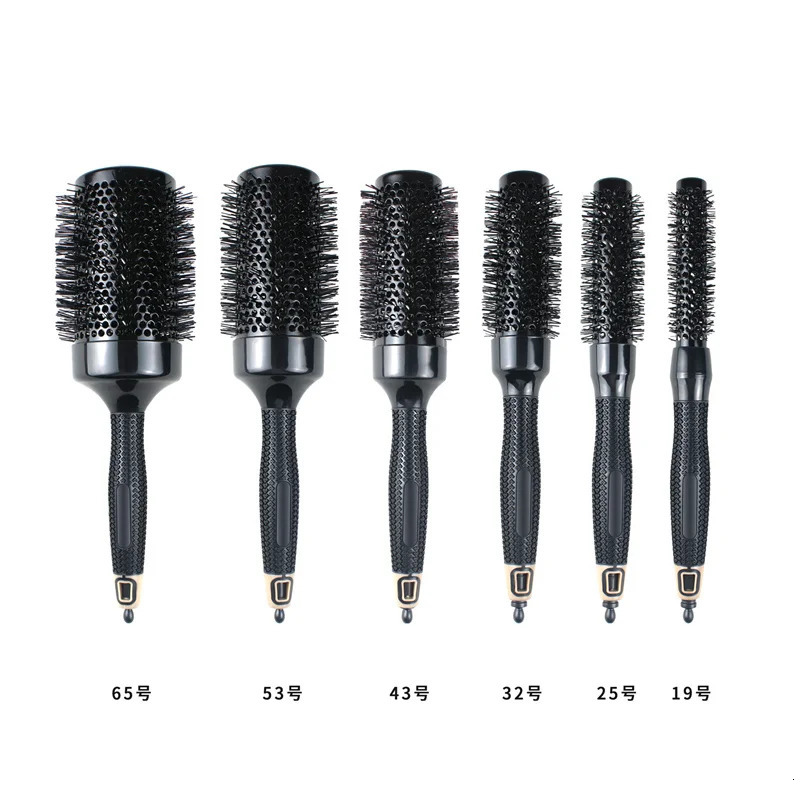 6 Pieces/Set Of Black Pig Mane Round Comb Professional Brush Anti-Static Hair Salon Styling Tool Y260107