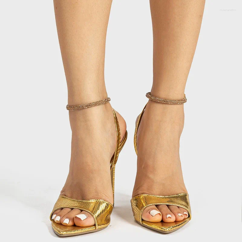 Sandals Women's Elegant Sexy High Heel Shoes Gold Ankle Wrap Women Party 41 42 43