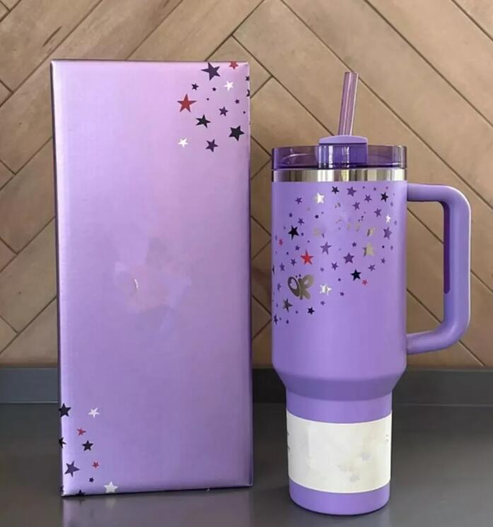 US Stock Wicked 40oz Tumblers Bow Cap LOVE SHACK FANCY Cups Rose Blue Magnolia Lilac Floral Stainless Steel Tumblers with Silicone Handle Lid Straw Mu