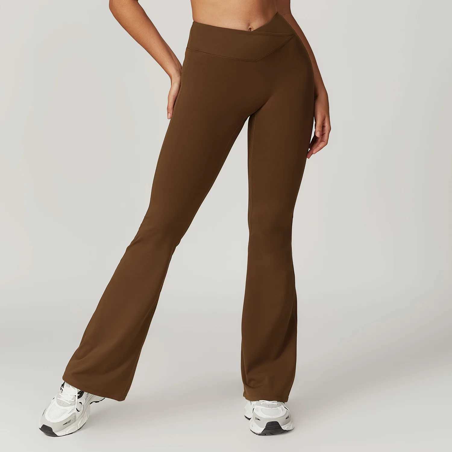Womens high waisted Flared Pants ultra-thin solid sexy Pants elastic hips lifting tight yoga legs gym exercise running push legs W250326