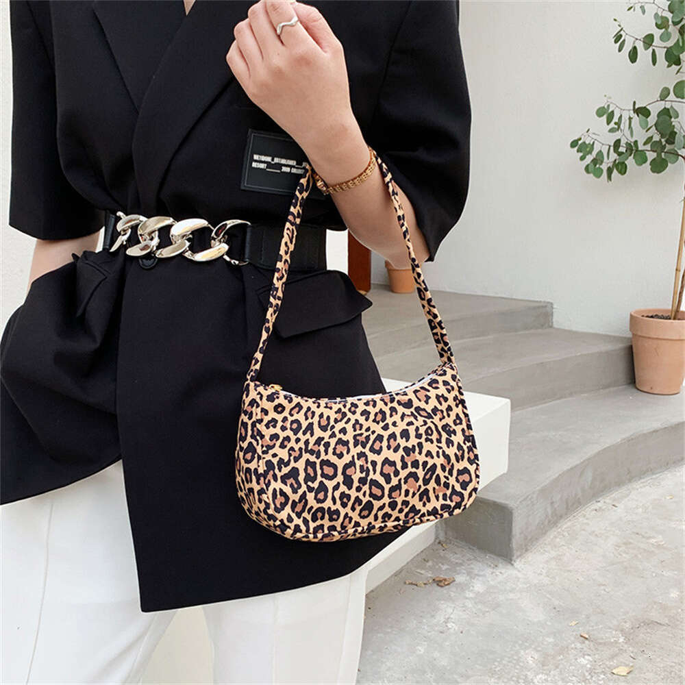Animal Print Nylon Shoulder Bag for Women - Vintage Half-Moon Handbag Purse