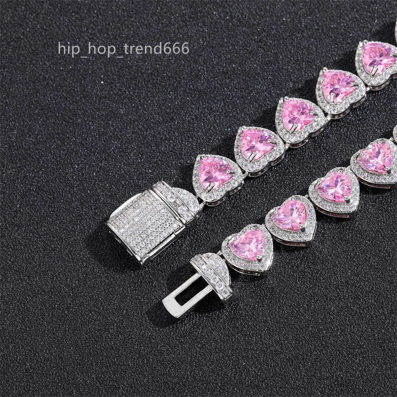 10MM Iced Out heart shaped 5A+moissanite Necklace Tennis HipHop Rock Jewelry Gold Plated Cuban Link Chain