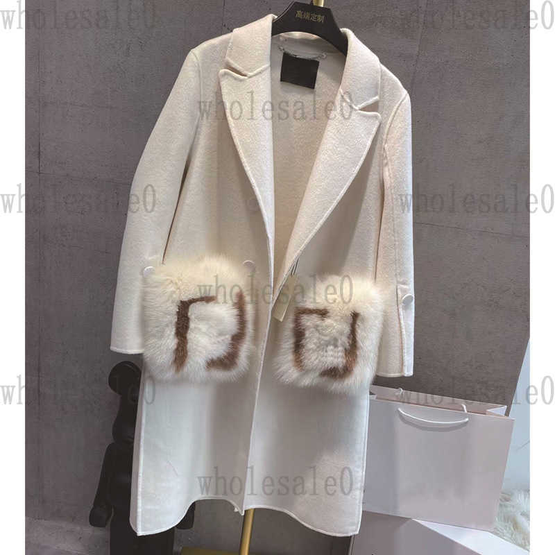 Designer Women's Wool & Blends 25ss new Wool Coat Luxury Cashmere Double-Sided F-Pocket Long Coat