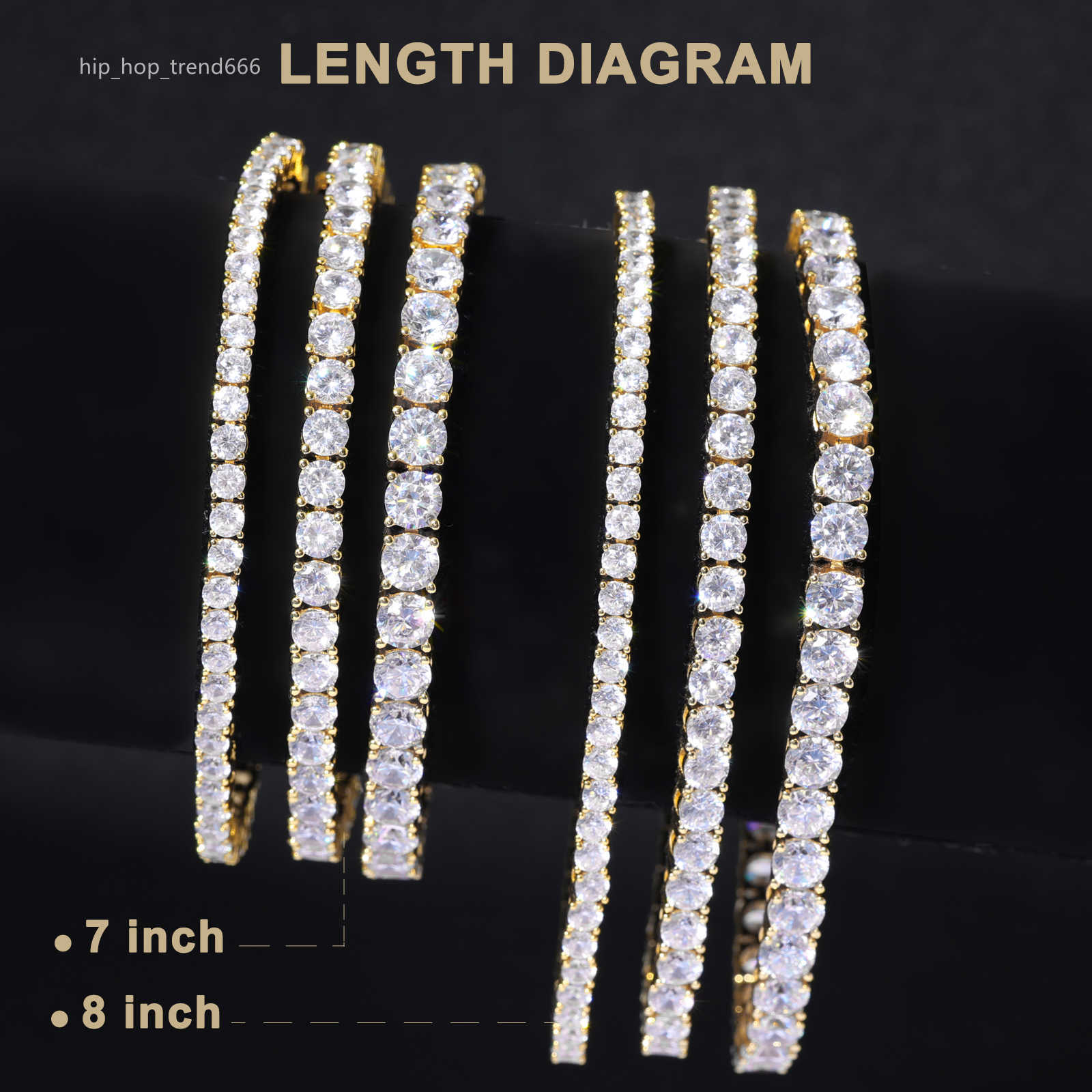 Hot Sale 18K Gold Plated Iced Tennis Chain Bracelets 3mm/4mm/5mm Crystal Diamond moissaniteia Gift Hip Hop Fans Made