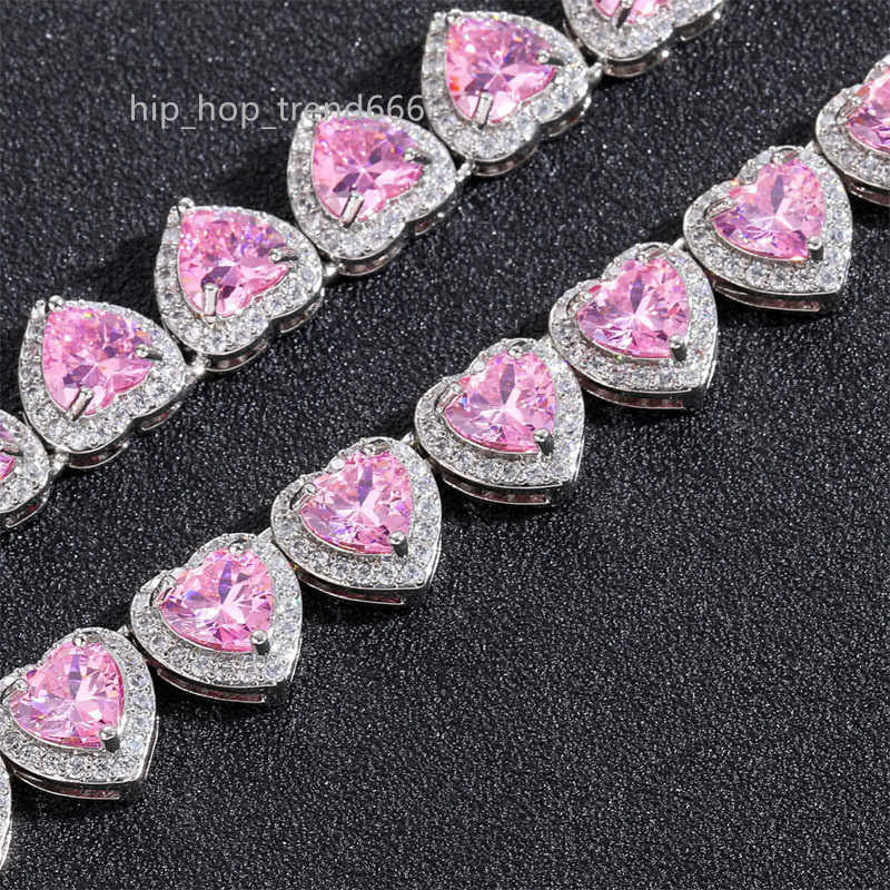 10MM Iced Out heart shaped 5A+moissanite Necklace Tennis HipHop Rock Jewelry Gold Plated Cuban Link Chain