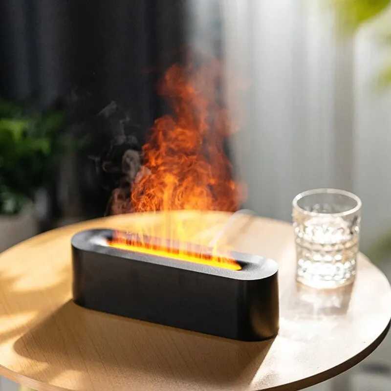 Latest RGB Flame Ara Diffuser Humidifier USB Desktop Simulated Light Wilderness Diffuser Air Y241104