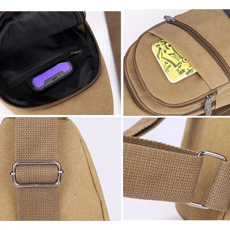 Men Shoulder Bags Waist Packs Sling Crossbody Pack Outdoor Sport Chest Packet Daily Picnic Canvas Messenger Bag 241029