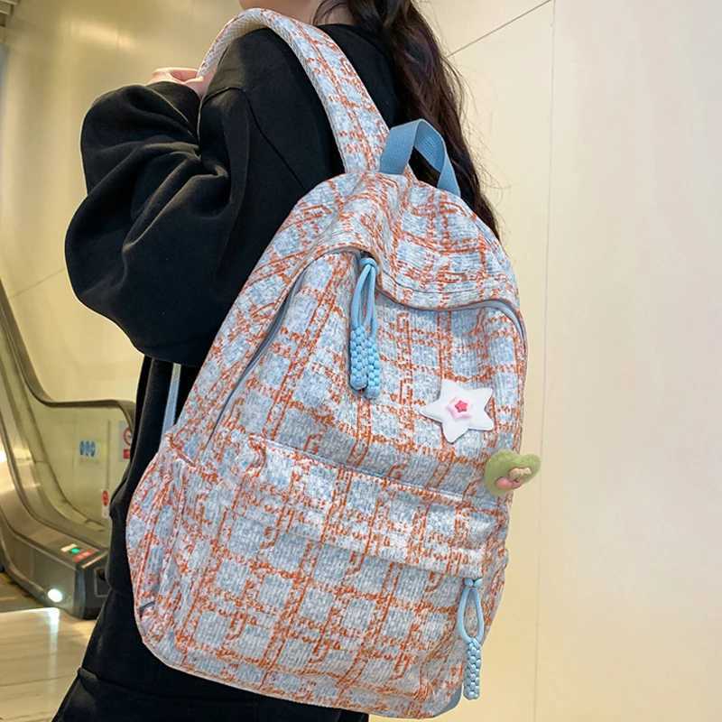 CMM Women Kawaii Pink Teenager Nylon Laptop Lady Cute Book Bag Girl Trendy College Plaid Backpack Fashion Female Travel School Bags 241030