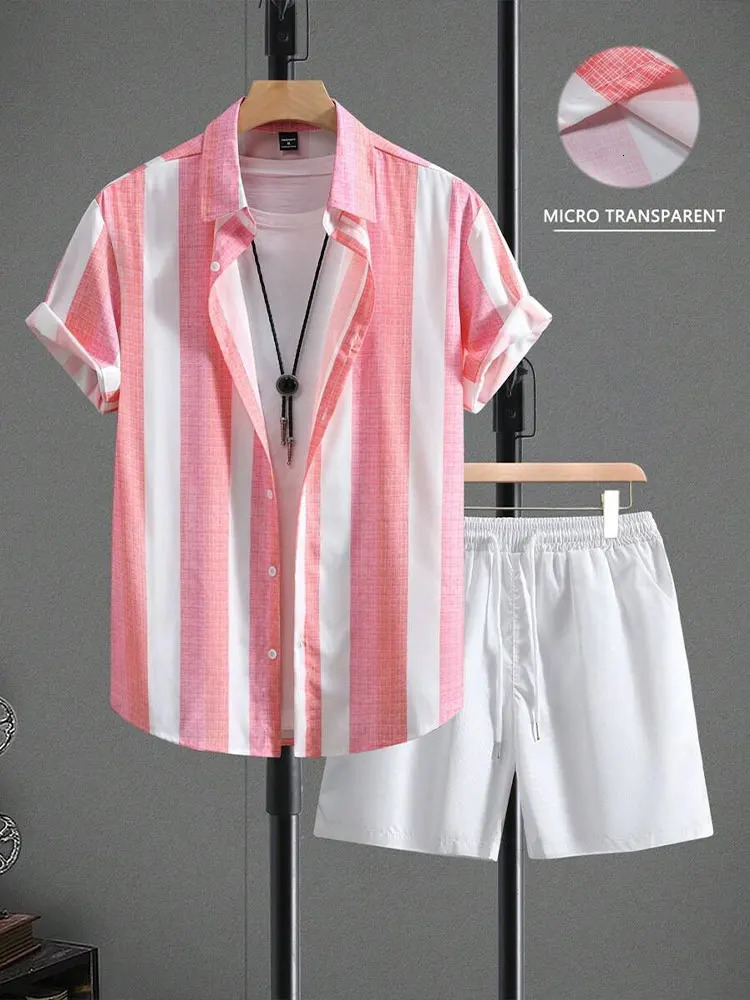 Everyday Casual Mens Shortsleeved Shirt And Beach Shorts Set Street Fashion Sports 241024
