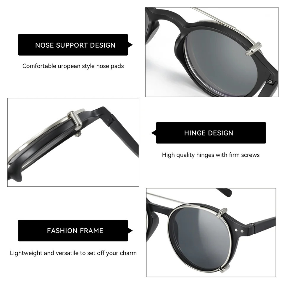 ZENOTTIC Steampunk style clip on sunglasses suitable for men women anti blue light glassespolarized clip on fashion/retro computer glasses 241030