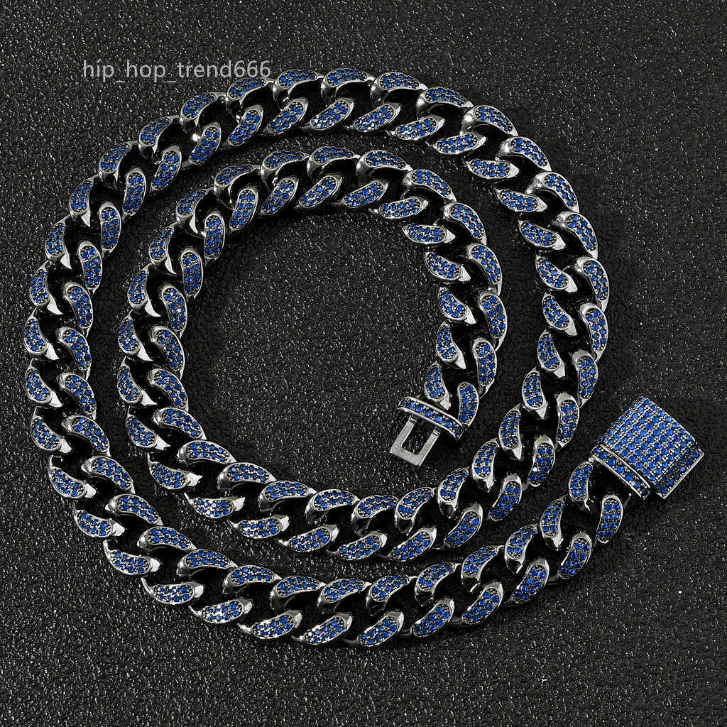 Hip-hop whale shark 12mm black plated Cuban blue moissanite full dia men boy iced out necklace chain