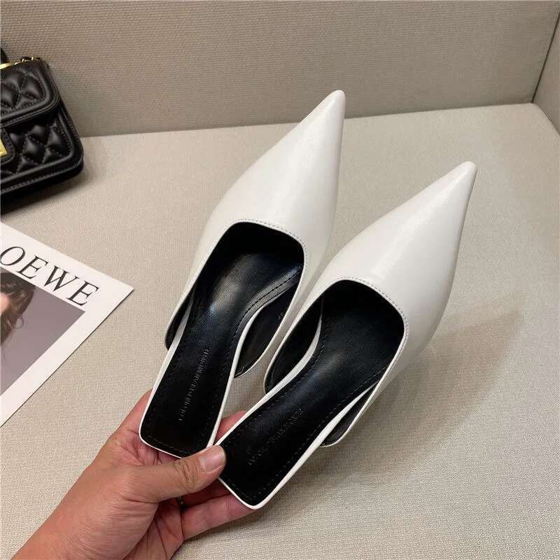 Summer New Low Heel Close Toe Outdoor Mules Casual Pumps Street Style Woman Sandals Slip on Half Slippers Loafers