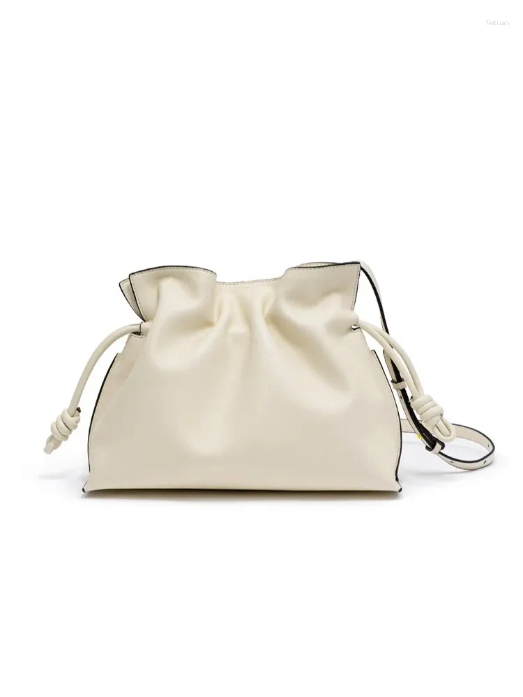 Drawstring Women Casual Large Capacity Bucket Bag Ruffles String Cow Split Leather Shoulder Female Strap Shopping Crossbody Bags Brown 23f1 4