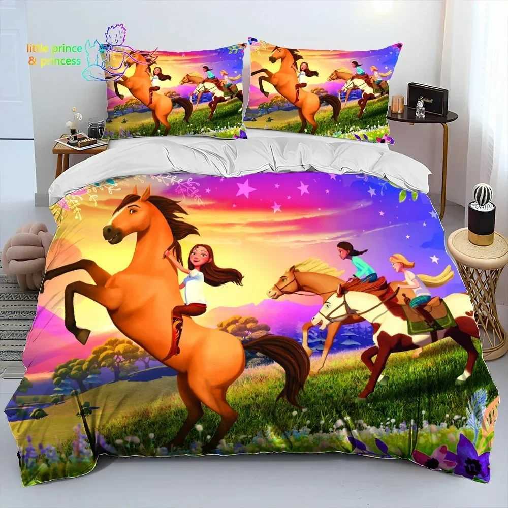 Spirit Riding Free Horses Cartoon Bedding Single/Double Large Bedding Adult and Children Bedding X241029