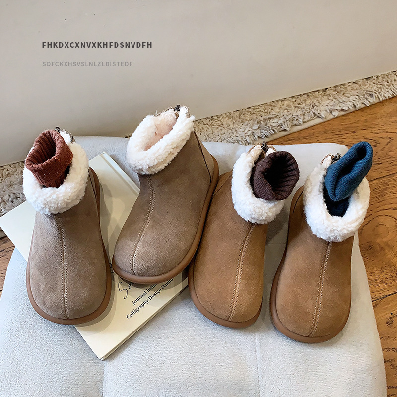 Children's Veet Snow Boots: Warm, Flat, Khaki Ribbon, Brown - Size 22-35