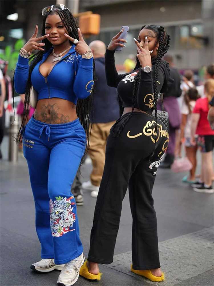 Tute Da Donna Aualay Y2K Felpe Con Stampa Nere Pantaloni Sportivi Party Club Ab…