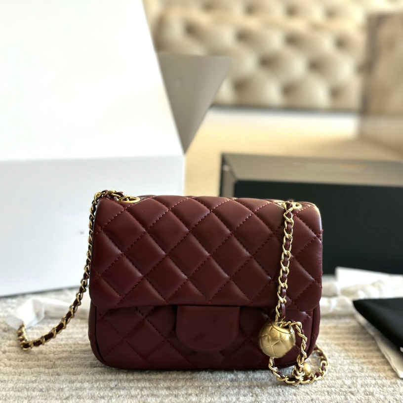 17CM Lambskin Real Leather CF Shoulder Handbags Gold Crush Ball Classic Mini Flap Square Quilted Bags Luxury Designer Makeup Vanity Purse With Dust Bag 5 Colors