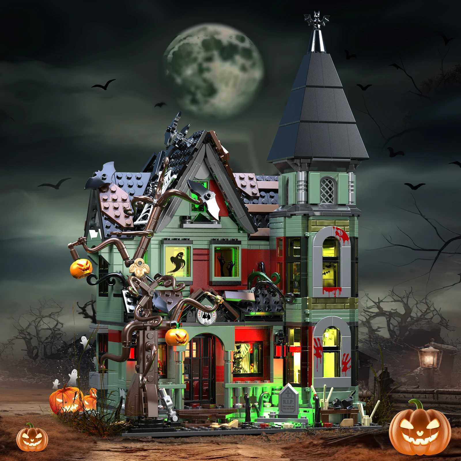 Halloween Houses Building Blocks Set Force Of Bricks Spiral Hill Building Blocks Kit The House Architecture Christmas Kids GiftXJ241029