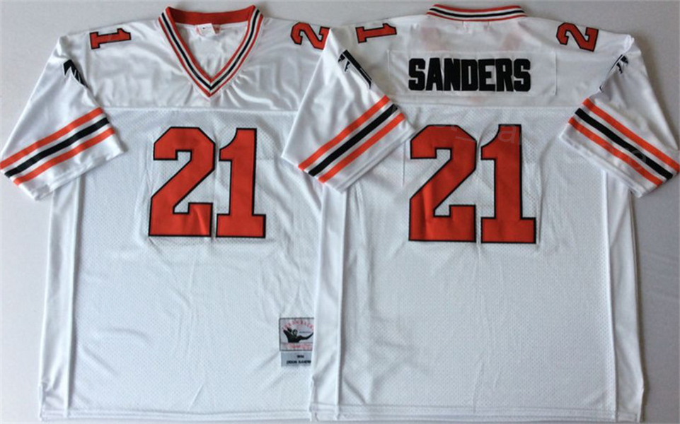 Retro Football Falcon Throwback Jerey 21 Deion Sander 7 Michael Vick 10 Steve Bartkowki Uniform Vintage All Stitched Black Red White Team Men For Spor