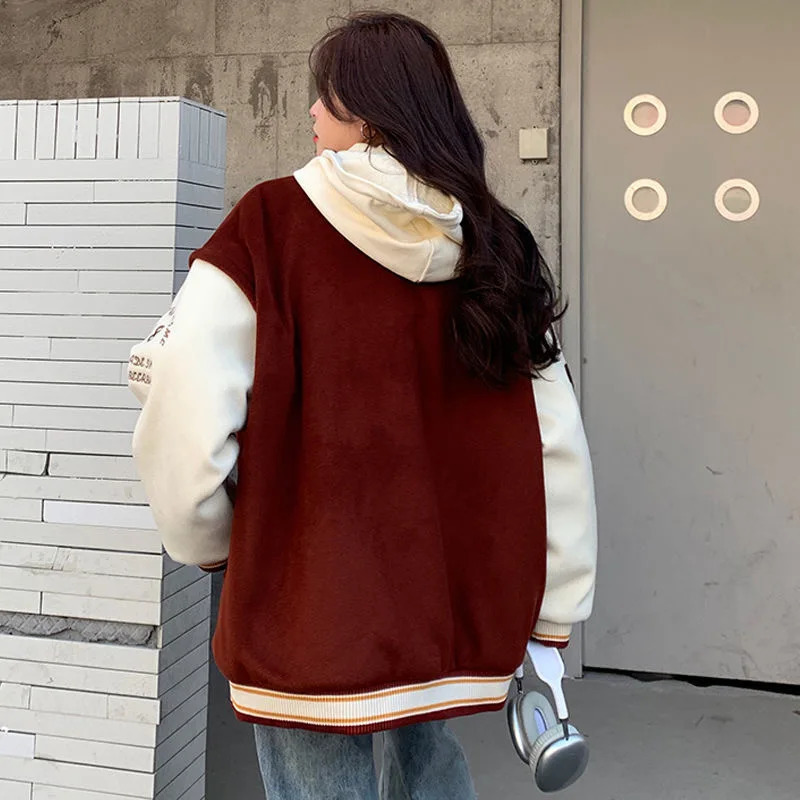 Winter cotton padded baseball jacket Korean casual loose hooded Chaquetas warm Jaqueta top womens chiffon Casaco 241029