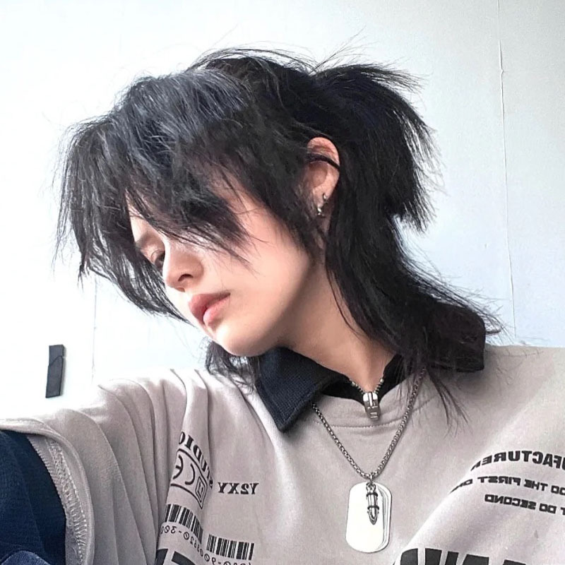 Wolf tail warrior hairstyle Japanese neutral mullet head fluffy natural full head wig men and women hair wig
