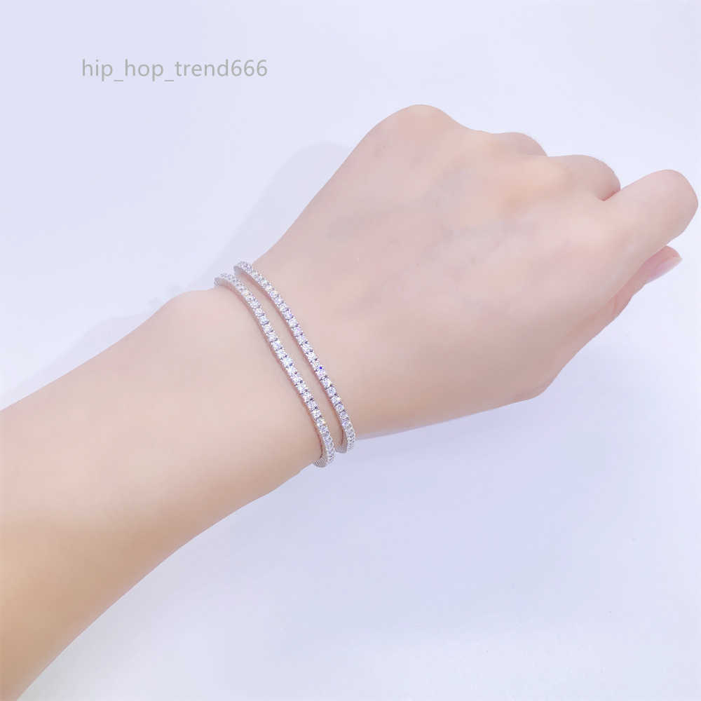 2MM Flawless Lab Diamond D Color VVS Moissanite Tennis Chain Gold Plated 925 Sterling Silver Luxury Hip Hop Bling White