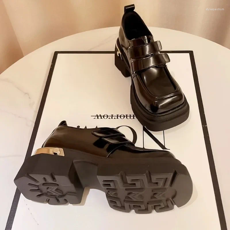 Dress Shoes Women Casual Shoe Girl Punk PU Leather Simple Design Quare Toe Solid Cool Retro Chunky Thick Bottom For Female 35-40 241102