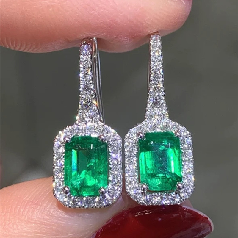 Dangle Sterg Sier: Chic Emerald Zircon Drop Earrings for Women