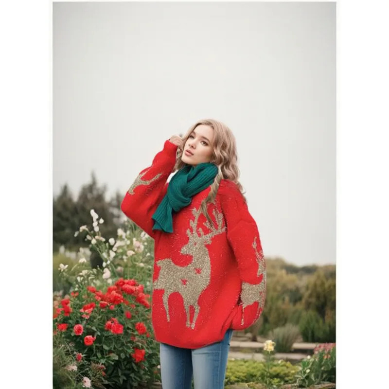 Autumn/Winter Loose Thread Snowflake Christmas Sweater Round Neck Long Sleeve Years Womens Zipper Shirt 241025