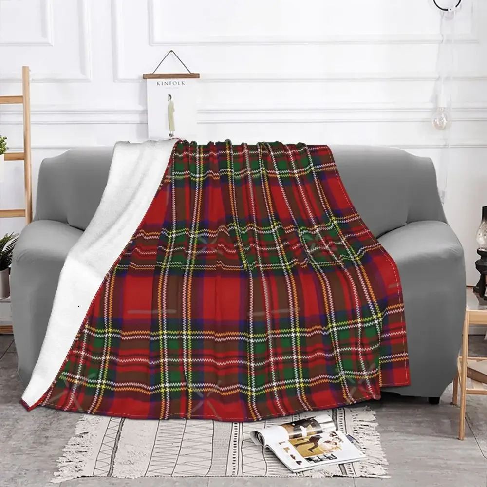 Red Tartan Stewart Clan Throw Blankets Plaid Ultra-Soft Flannel Blanket Lightweight Home Decor Fleece for Men Women Kids 241030