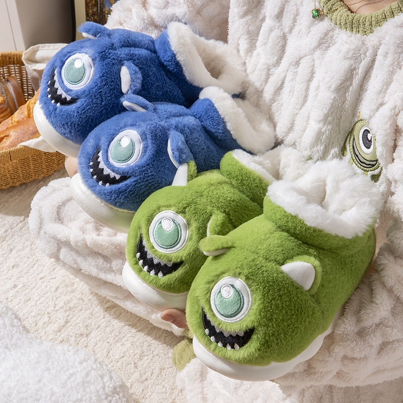 2024 slippers NEW hot women's winter bag with cute anti slip thick sole for home use, warm outer wear, big eyed monster plush cotton shoes, free 