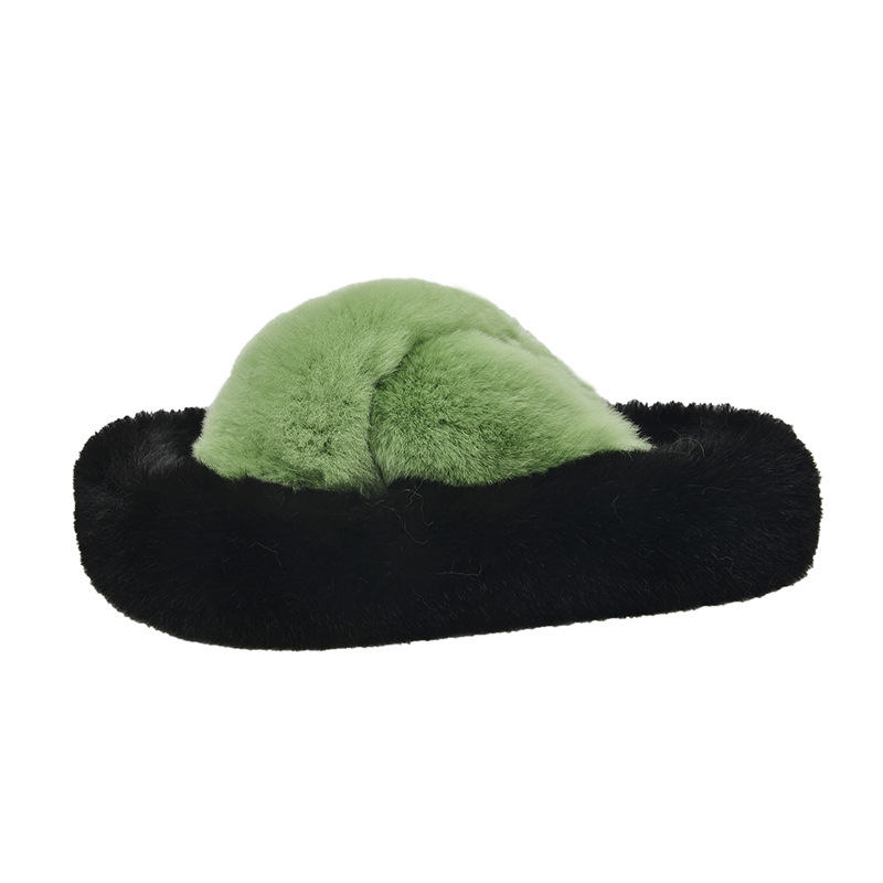 Fluffy slippers women wear autumn and winter new thick soled increase plush slippers indoor flat slippers