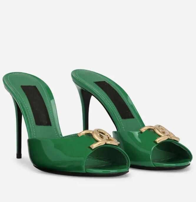 Summer interlocking Stiletto Heel slides Slippers Round Toes Slip On top quality sandals Cut-Outs letter buckle dermis mules women&#039;s Luxury Designers evening shoe