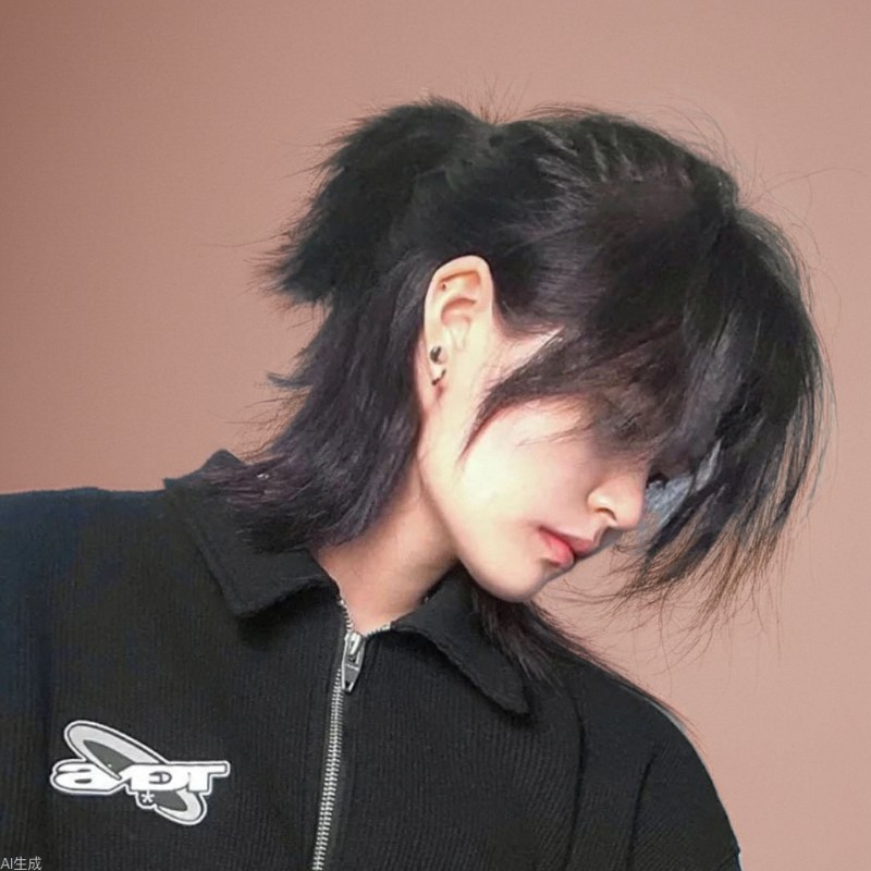 Wolf tail warrior hairstyle Japanese neutral mullet head fluffy natural full head wig men and women hair wig