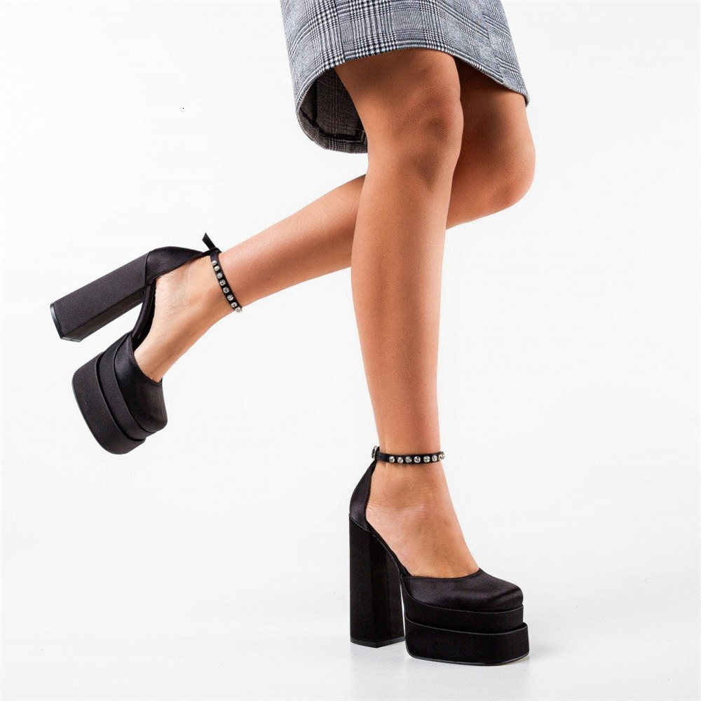 2024 Summer Sexy Brand Design Black Platform Heels Pumps Women Shoes Big Size 42 Party Wedding Stain Block High Heeled Red White