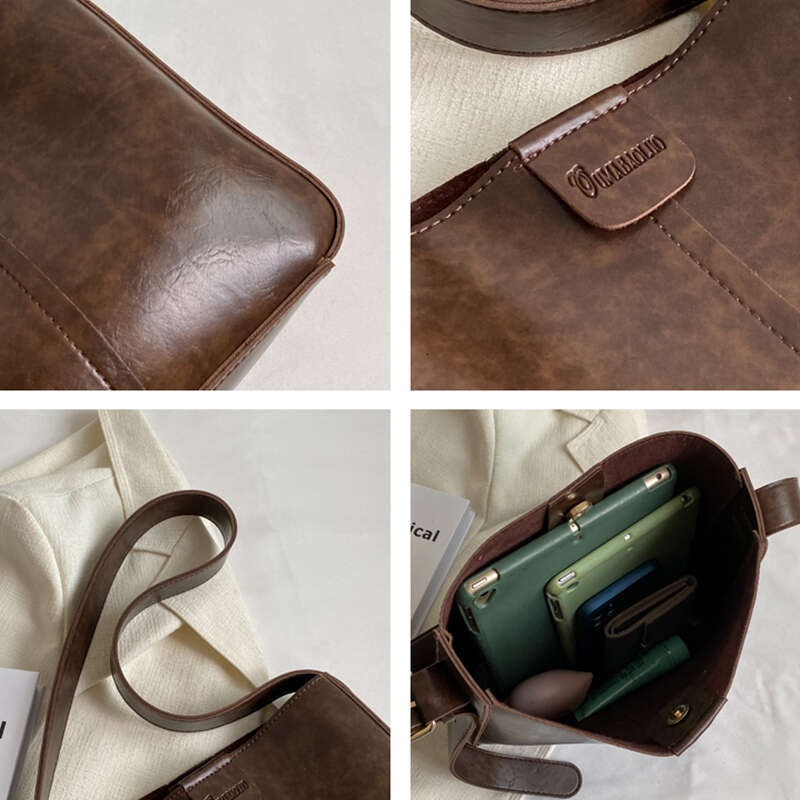Retro Shoulder Tote Bag Set For Women Wide Strap Soft PU Leather Crossbody Bags With Small Purse Large Capacity Shoppers