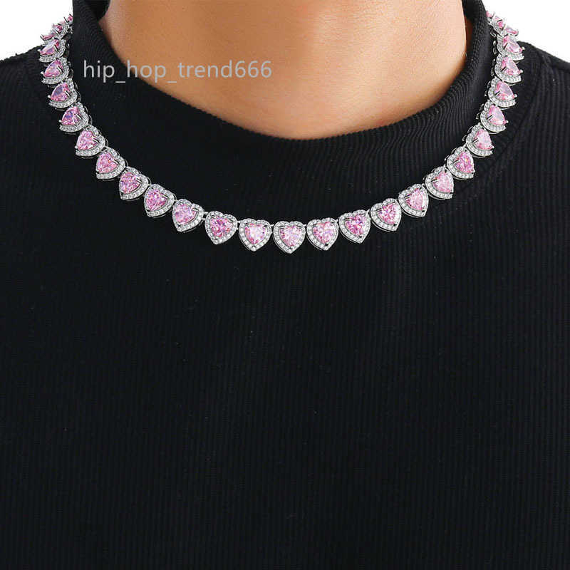 10MM Iced Out heart shaped 5A+moissanite Necklace Tennis HipHop Rock Jewelry Gold Plated Cuban Link Chain