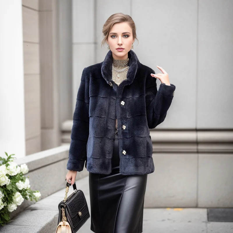 Autumn and Winter Womens Fur Integrated Jacket Womens Thick High Neck Warm Danish Mink Coat Womens Winter Jacket 241029