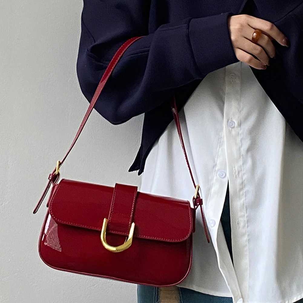 Vintage Women Handbags Shiny Patent Leather Evening Clutch Purse Tote Bags Luxury Flap Red Crossbody Lady Handbag 2024 Z250303