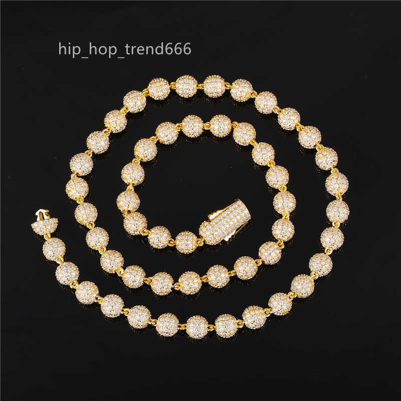 Hip Hop Mens Necklace Rapper Trendy 8mm Round Ball Chain Iced Out Bead Chain Link Necklace Jewelry