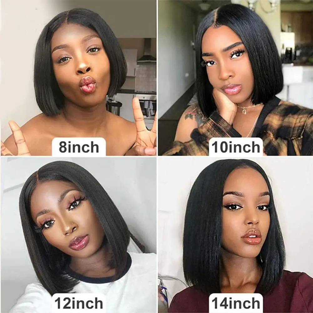 SSH Straight Short Bob Human Hair Wigs for Black Women Lace Part Brazilian Hair Wigs Remy Hair Middle Part Side For Brown Women 241029