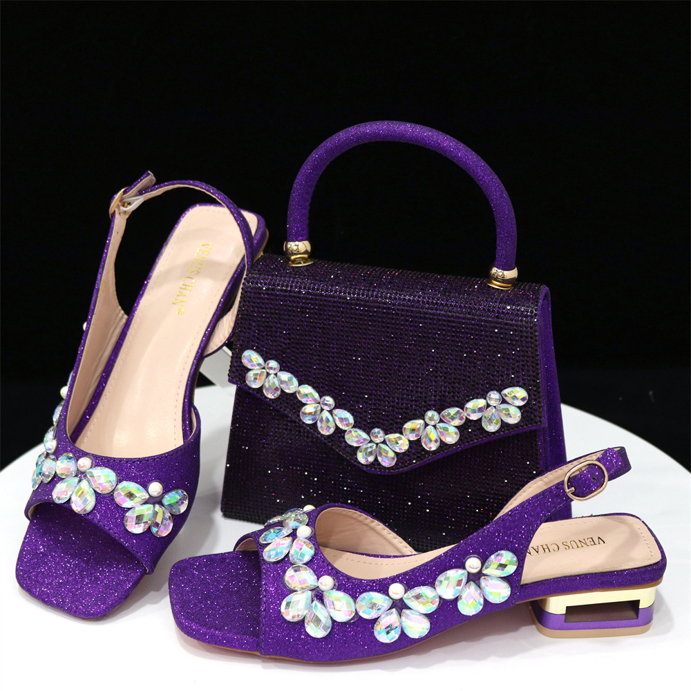 Square toe low heel sandals plus size women's shoes trapezoidal handbag