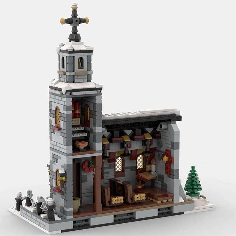 2024 new Winter Village Church Building Block Kit Ci Street Snow House Modular Architecture Brick Model Toy Christmas GiftXJ241029