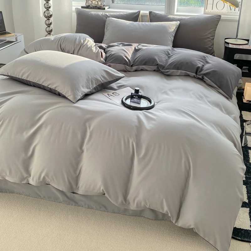 Ins style solid color down duvet cover set washed cotton bedding comfortable bedding soft bedding 220x240 X241029