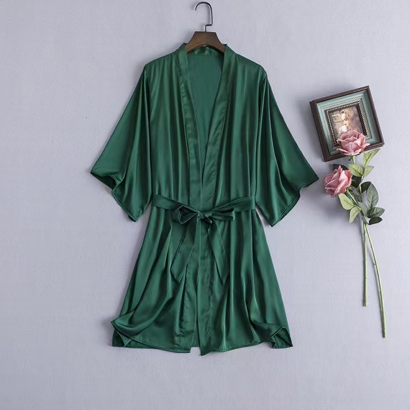 Green Nightgown Solid Color Kimono Lady Elegant Bathrobe Satin Homewear Wedding Bridal Gift Sleepwear Sexy Intimate gerie