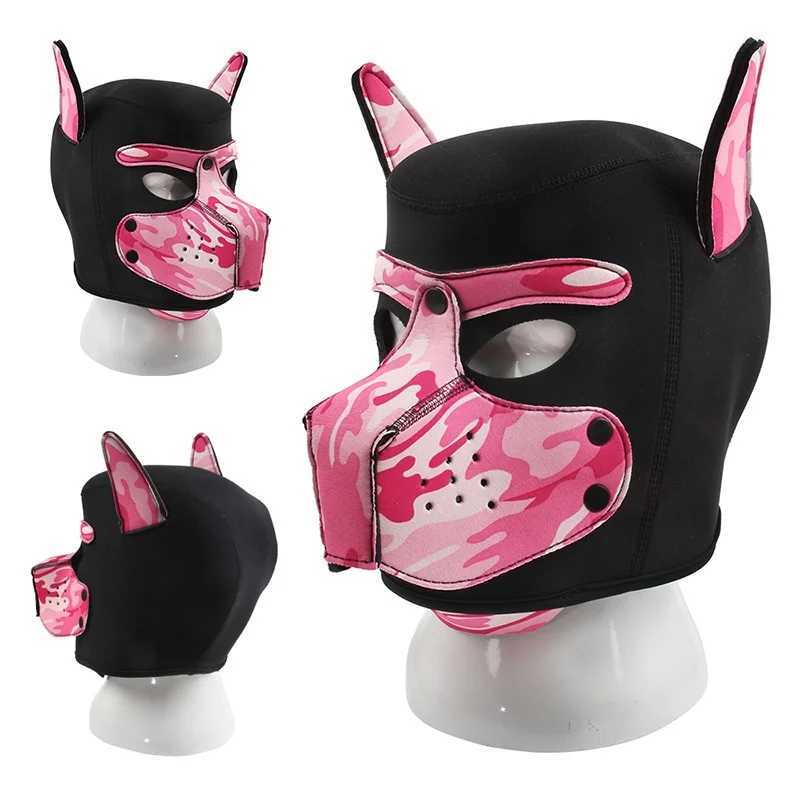 Unisex womens sexy clothing mens chloroprene rubber open hole dog head equipment full face fetish mask Halloween puppy role-playing party W241029