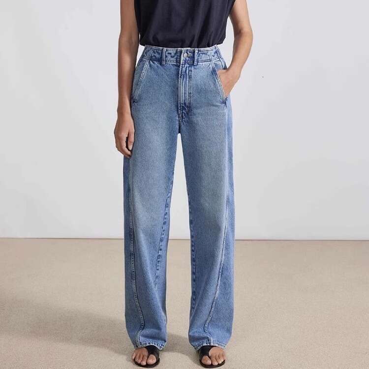 Th~ Row Jeans Women 2024 Spring And Autumn Waist Curved Side Seam Forward To Slim High Straight Leg Casual Pants