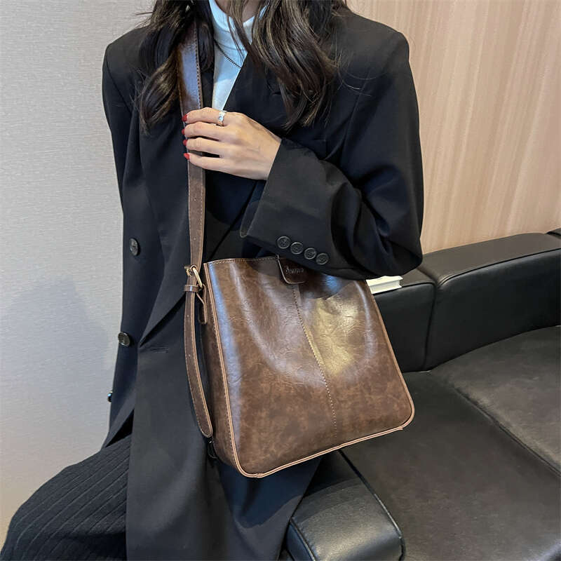 Retro Shoulder Tote Bag Set For Women Wide Strap Soft PU Leather Crossbody Bags With Small Purse Large Capacity Shoppers