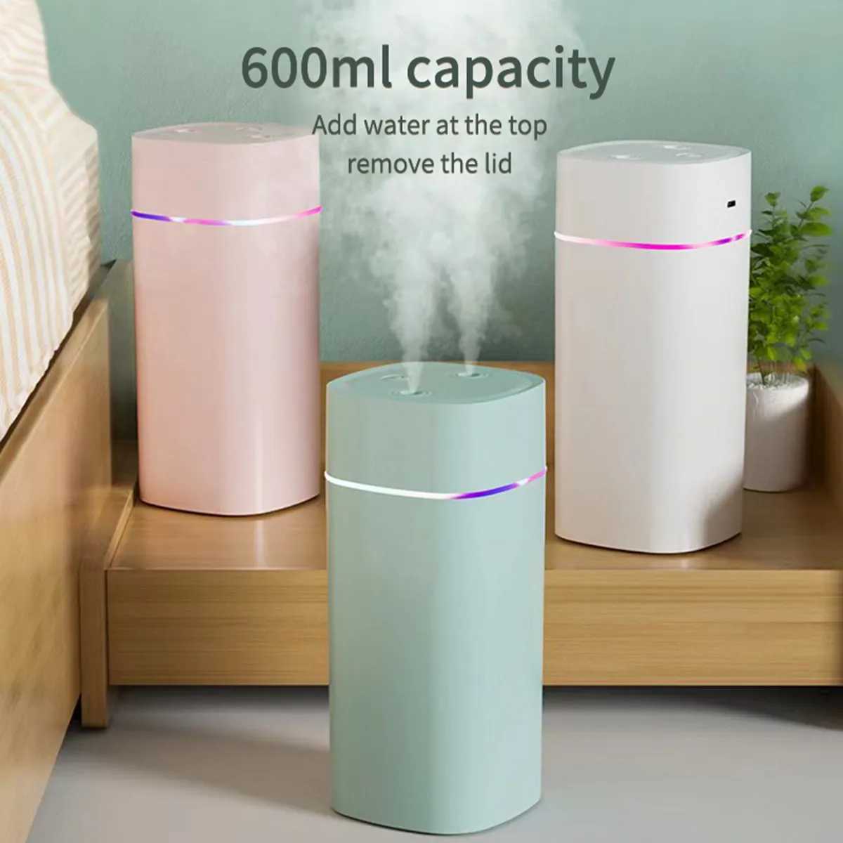 600ml pgraded humidifier household double-layer spray fog volume gasification air wasteland treatment furniture replacement Y241104