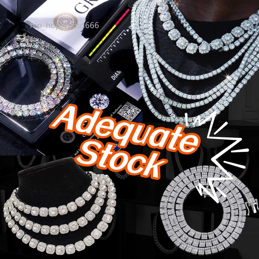 Bling Hiphop Tennis Chain 4mm Pass Testter Blue Diamond 925 Silver Vvs Moissanite Tennis Chain